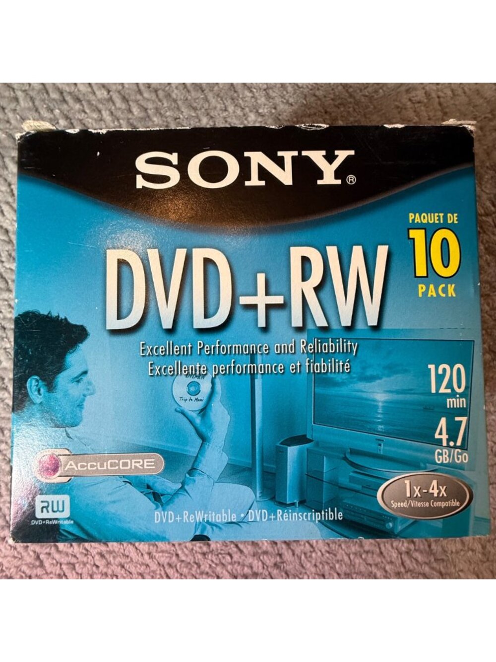 Sony DVD+RW 10-Pack 4.7GB 120 Min 1x-4x AccuCORE Rewritable Media Discs Open Box